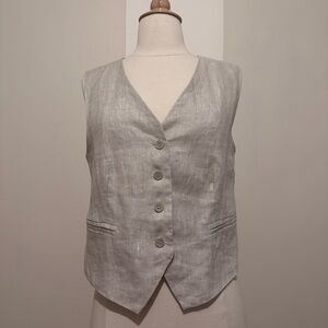 Bobbles and Lace Beige Grey Linen Vest Size Medium
